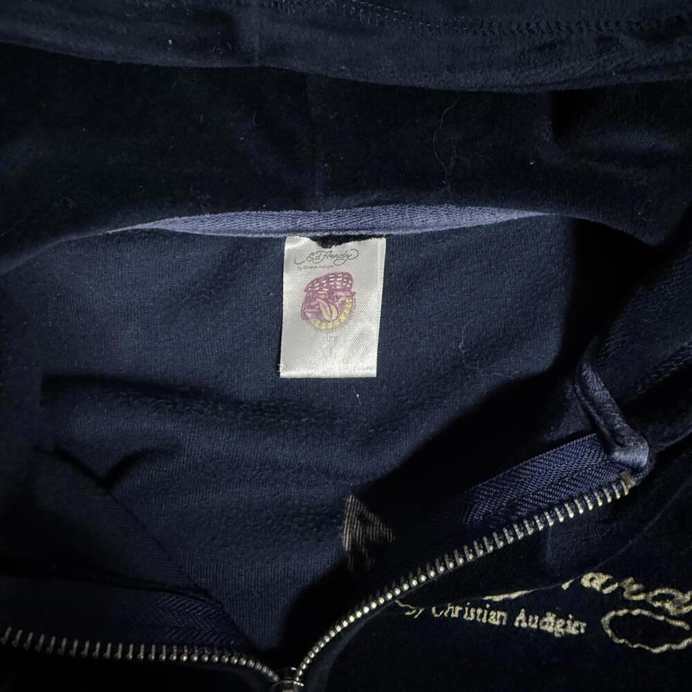 Ed Hardy Women's Black Velvour Zip-Up Hoodie with Tattoo Embroidery - Picture 6 of 9